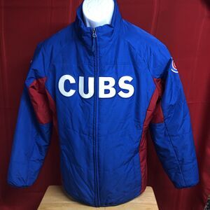 Vtg 90s Majestic MLB Chicago Cubs Fleece Lined Zip Blue Red Jacket Men's Sz L
